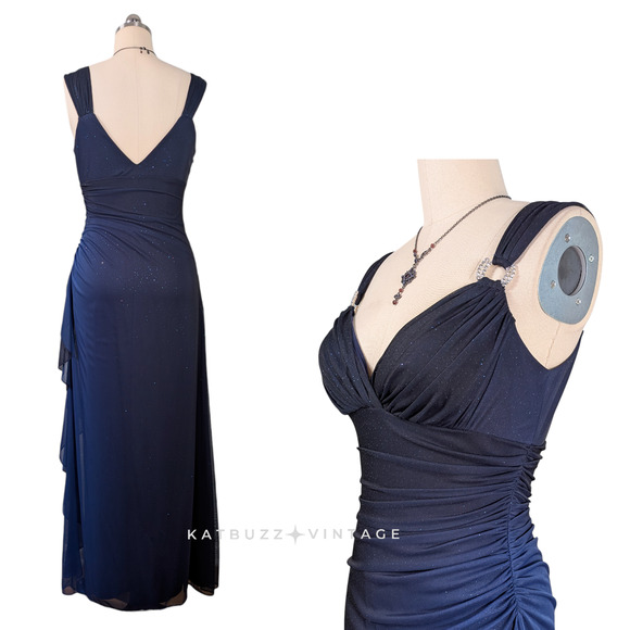 Vintage Betsy Adam Prom Dress Maxi Gown 10 Blue Ombre Y2K Ruffle Fairy 90S Glam - Picture 2 of 16